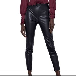 Zara Black Faux Leather Hi-Rise Cropped Legging